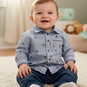 Nano Stripe Ski Mountain Button-Down Shirt size 9 Months